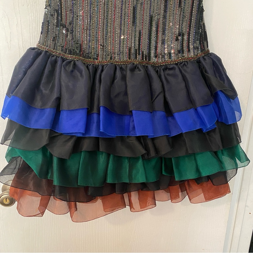 Liza Carr Vintage Silk Sequin Beads Ruffle dress Small/medium (see measurements) - Picture 5 of 11